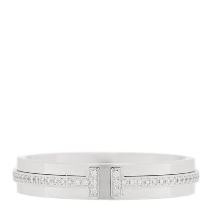 Tiffany 18K White Gold Diamond Narrow T Two Ring 61 9.5 1 of 4