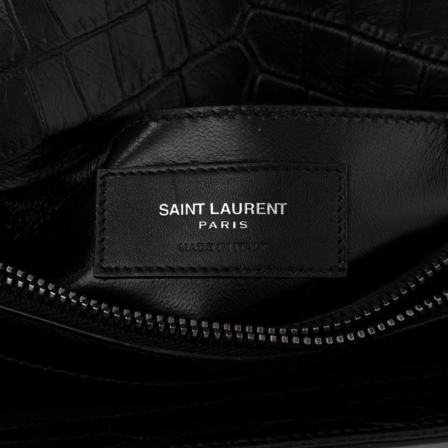 Saint Laurent Calfskin Crocodile Embossed Medium College Monogram Satchel Black 6 of 11