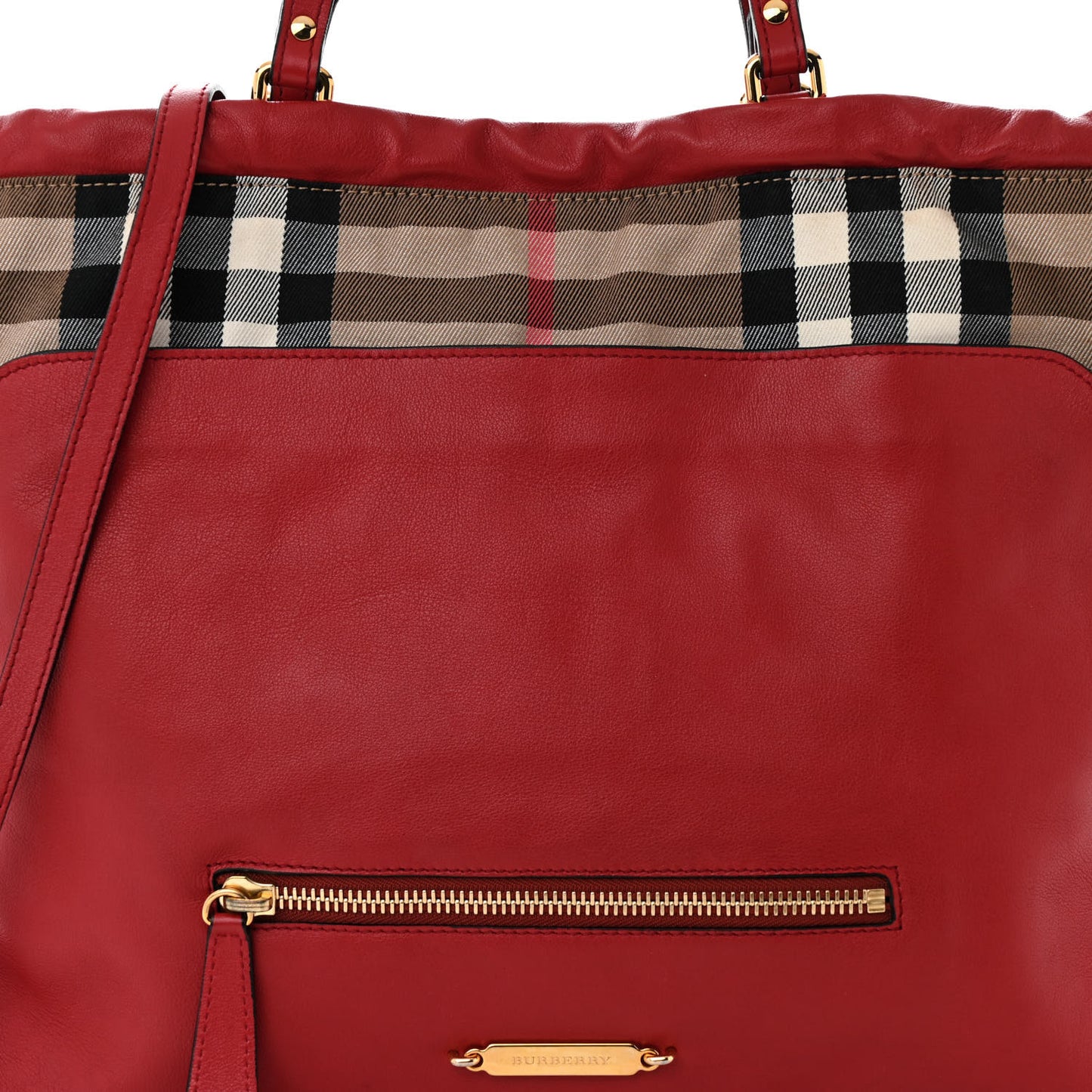 Soft Calfskin House Check Big Crush Tote Military Red