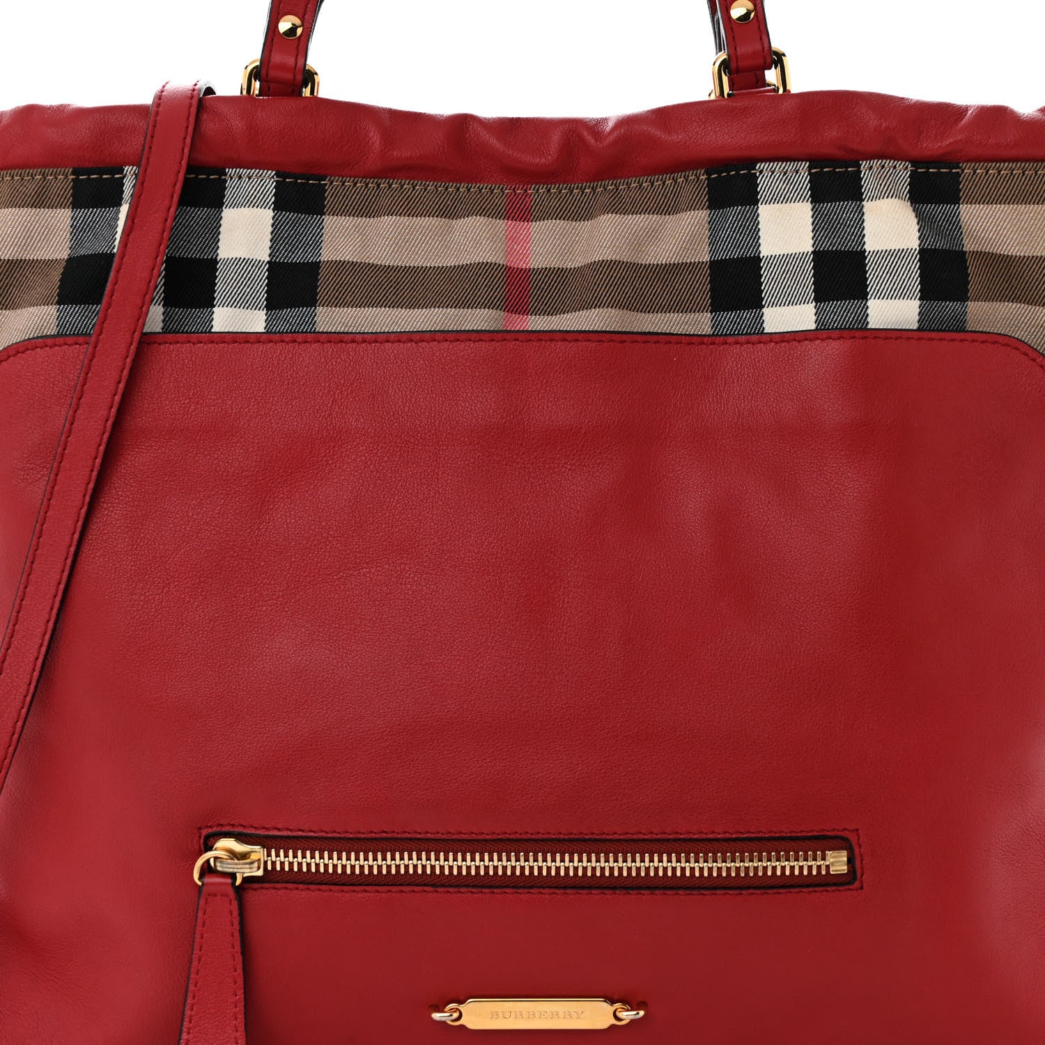 Burberry Soft Calfskin House Check Big Crush Tote Military Red 9 of 11