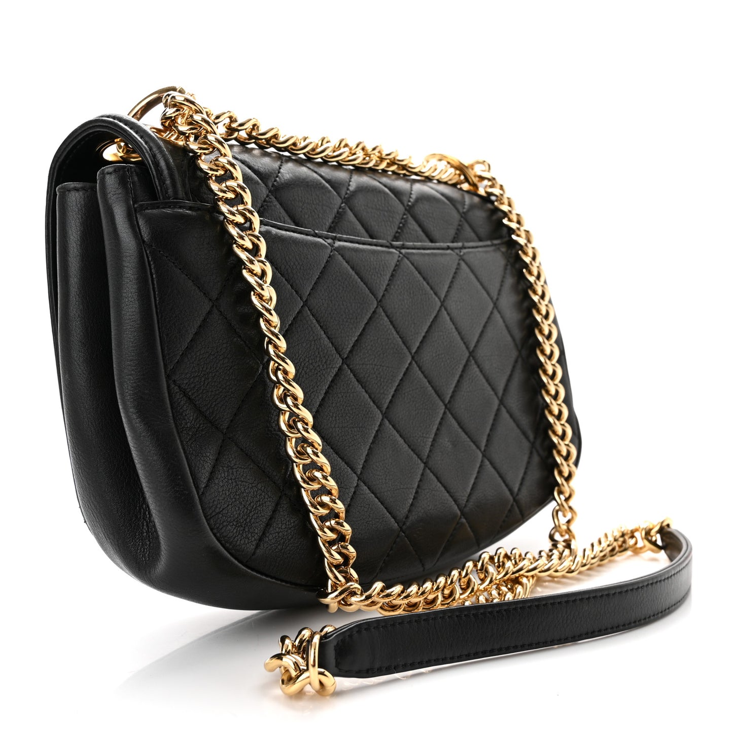 Calfskin Quilted Underline Flap Black