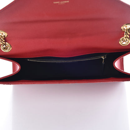 Saint Laurent Grain De Poudre Matelasse Chevron Large Monogram Satchel Lipstick Red 5 of 24