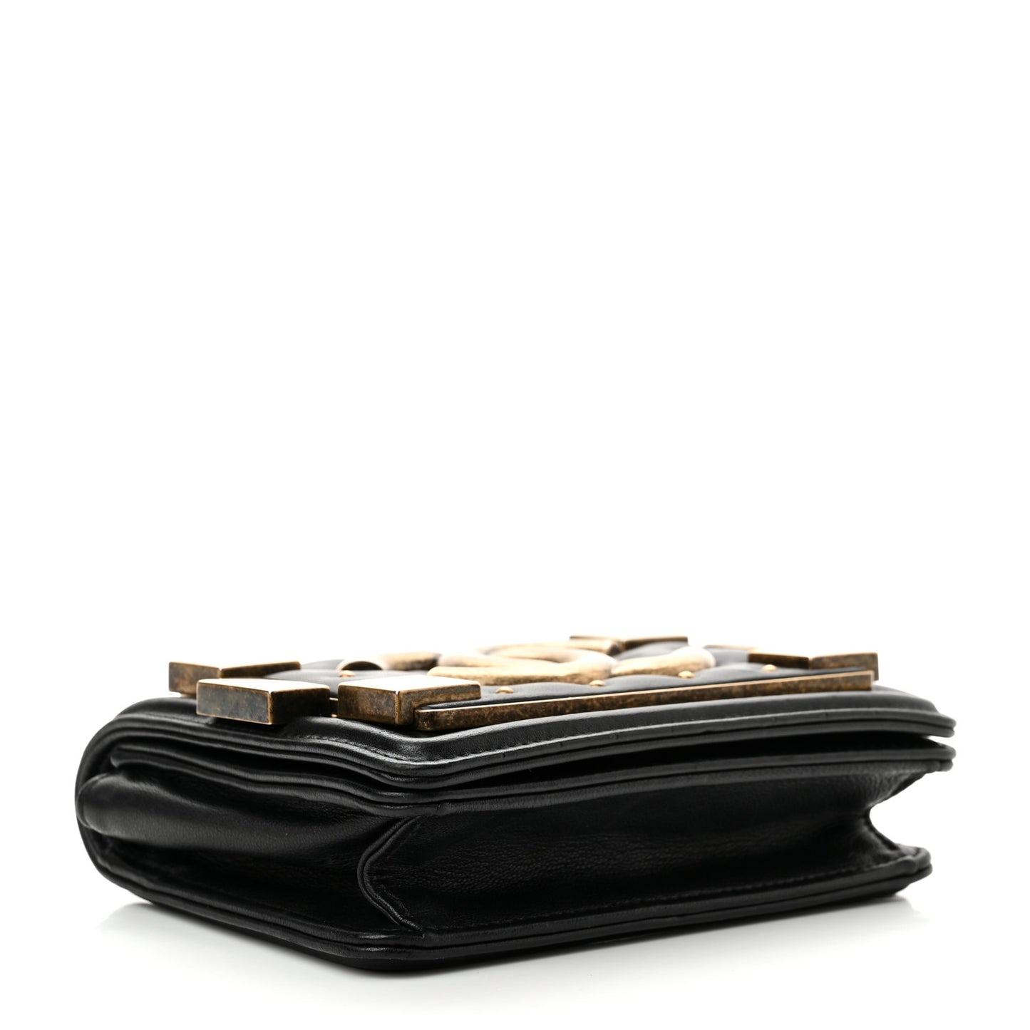 Lambskin Quilted Boy Brick Studded Flap Black