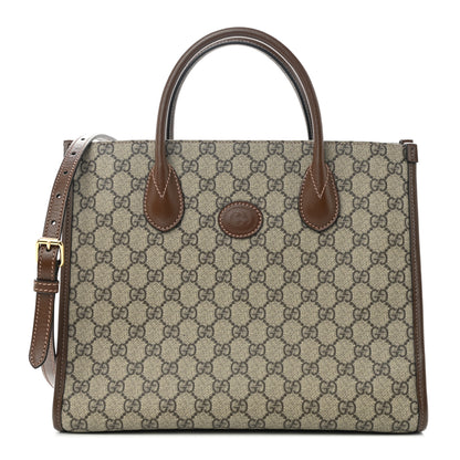Gucci GG Supreme Monogram Azalea Calfskin Small Retro Interlocking G Tote Bag Beige Ebony Brown Sugar 1 of 8