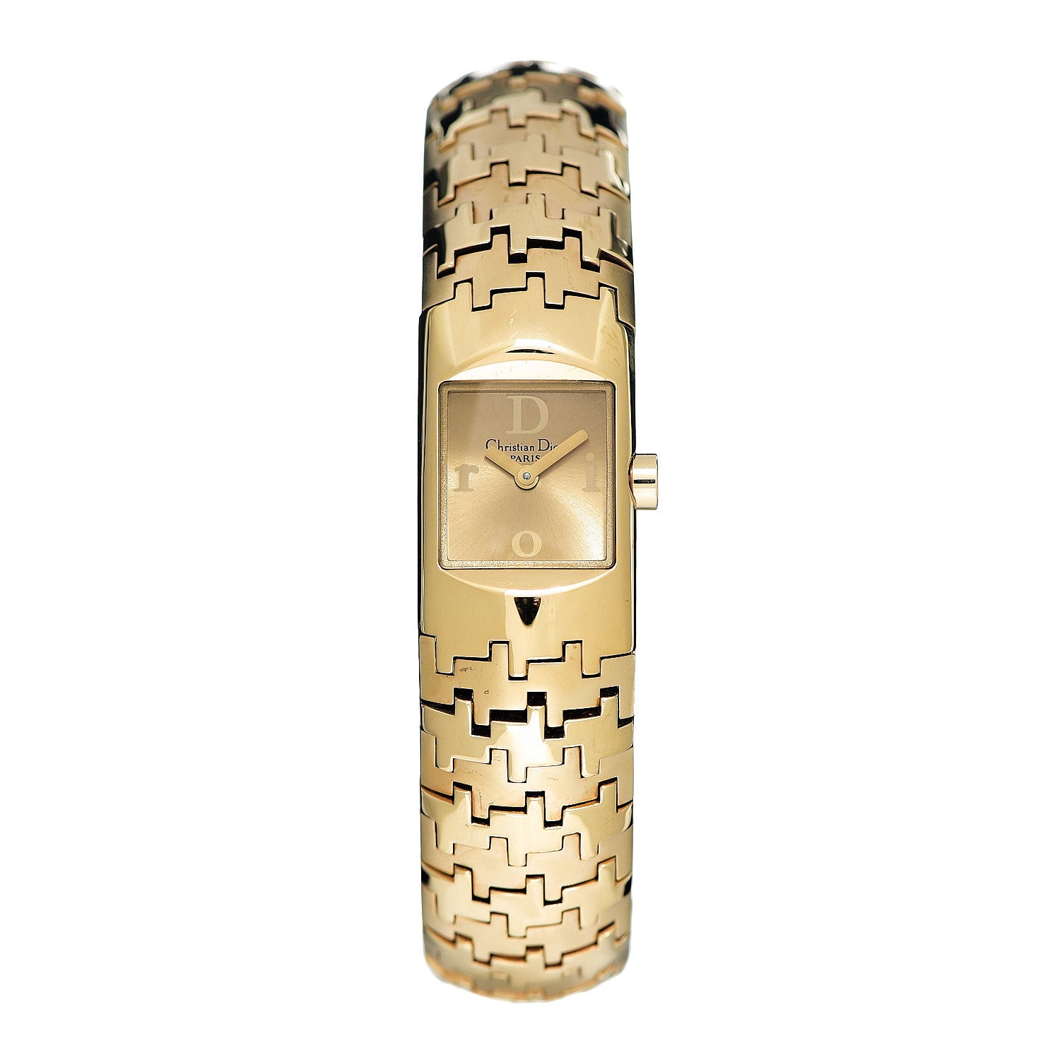 Christian Dior Stainless Steel 15mm Diorific Houndstooth Quartz Watch Gold 1 of 5