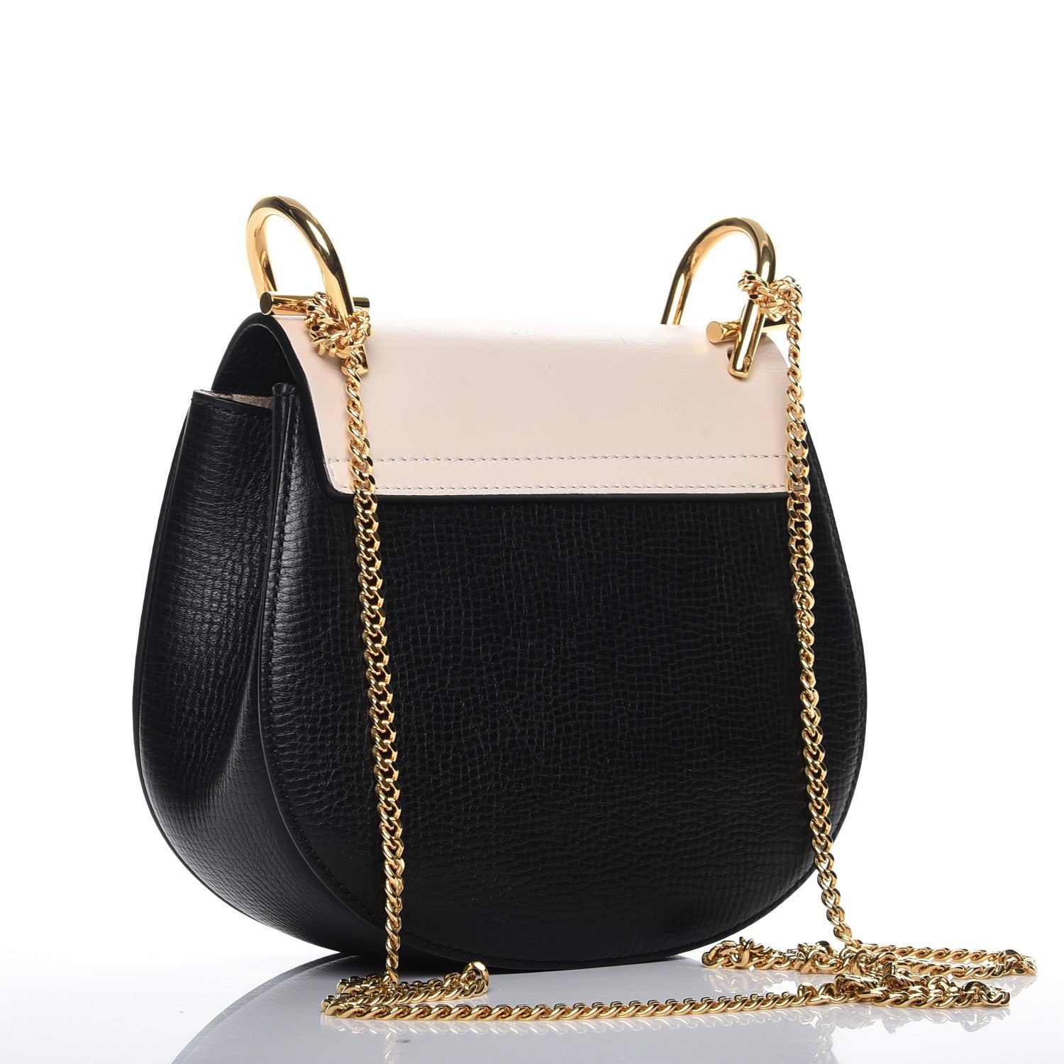 Chloe Grained Calfskin Lambskin Mini Bi-Color Drew Shoulder Bag Black Powder Beige 3 of 8