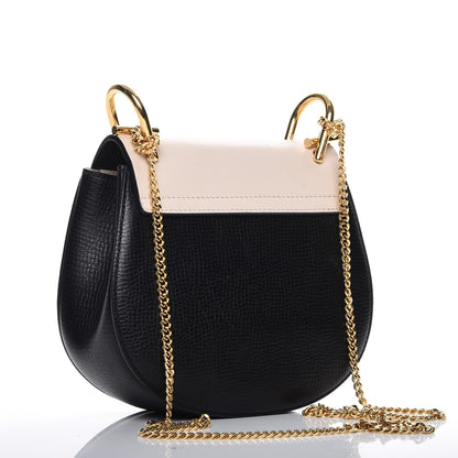Chloe Grained Calfskin Lambskin Mini Bi-Color Drew Shoulder Bag Black Powder Beige 3 of 8