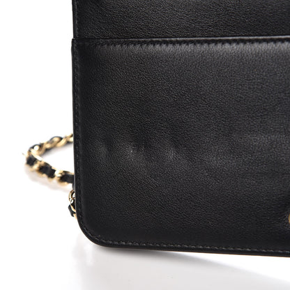 Chanel Metallic Goatskin Lambskin Boy Wallet on Chain WOC Black Gold 8 of 9