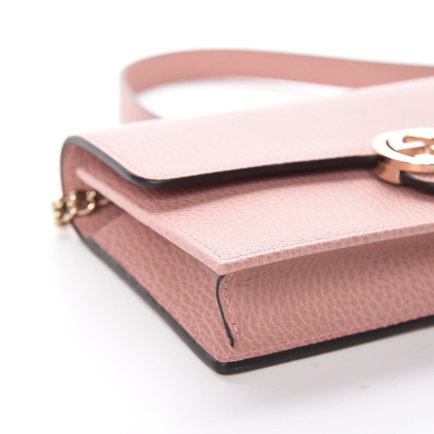 Dollar Calfskin Interlocking G Chain Wallet Soft Pink