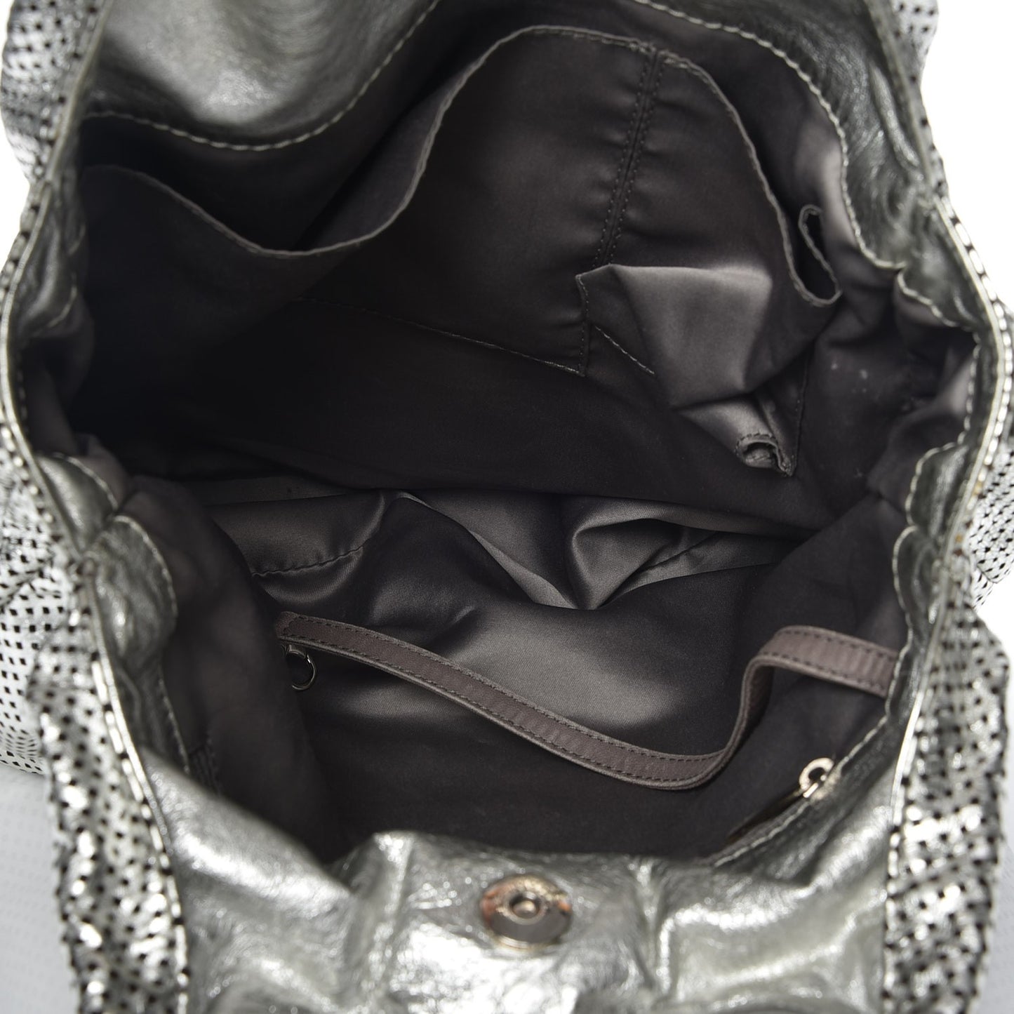 Metallic Glazed Calfskin Perforated Medium Rodeo Drive Tote Silver