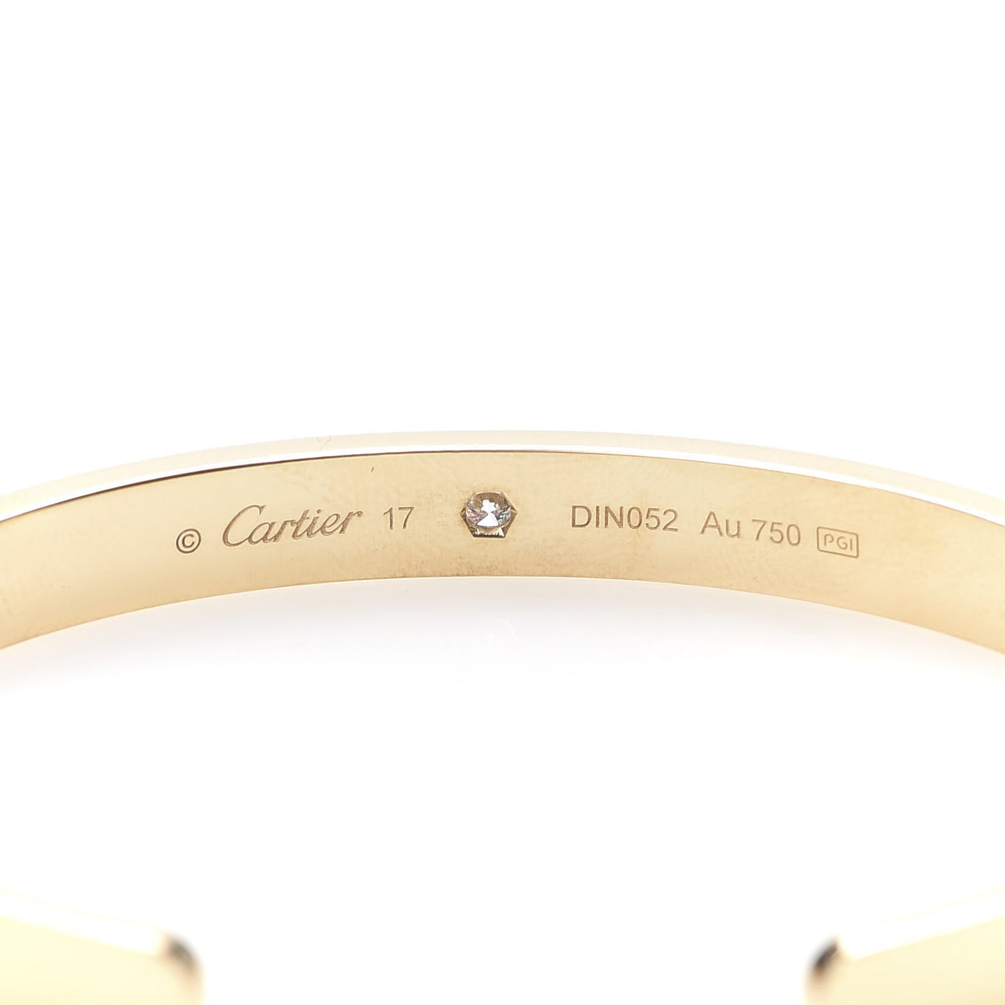 18K Yellow Gold 1 Diamond LOVE Cuff Bracelet 17