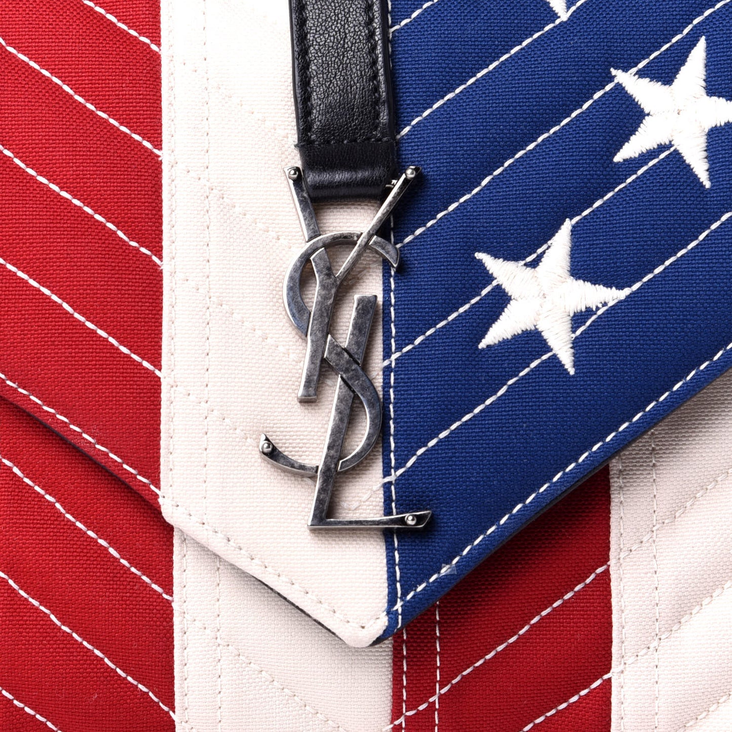 Canvas Matelasse Chevron American Flag Monogram Medium College Bag Red Blue