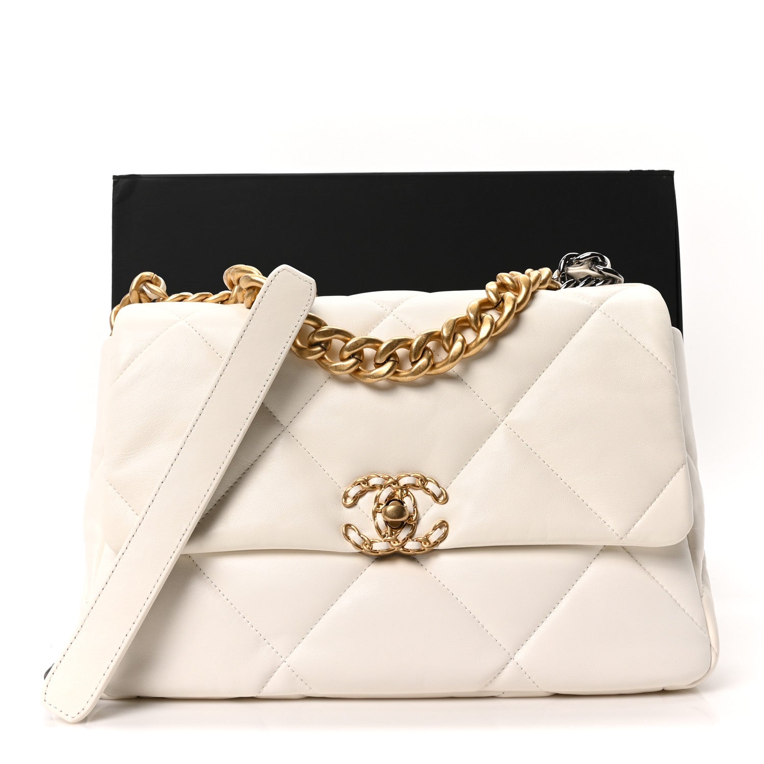 Chanel Lambskin Quilted Large Chanel 19 Flap White 11 of 11