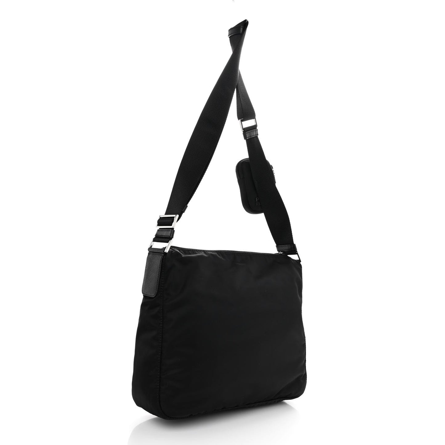 Re-Nylon Vela Saffiano Pocket Double Zip Messenger Bag Black