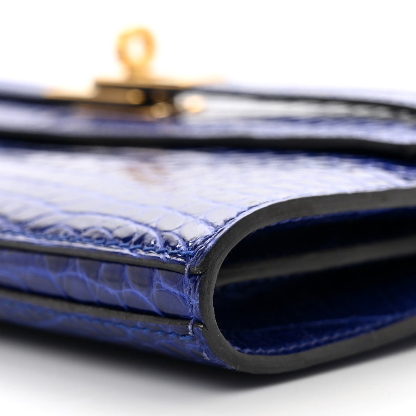 Shiny Alligator Kelly Longue Wallet Bleu Electrique