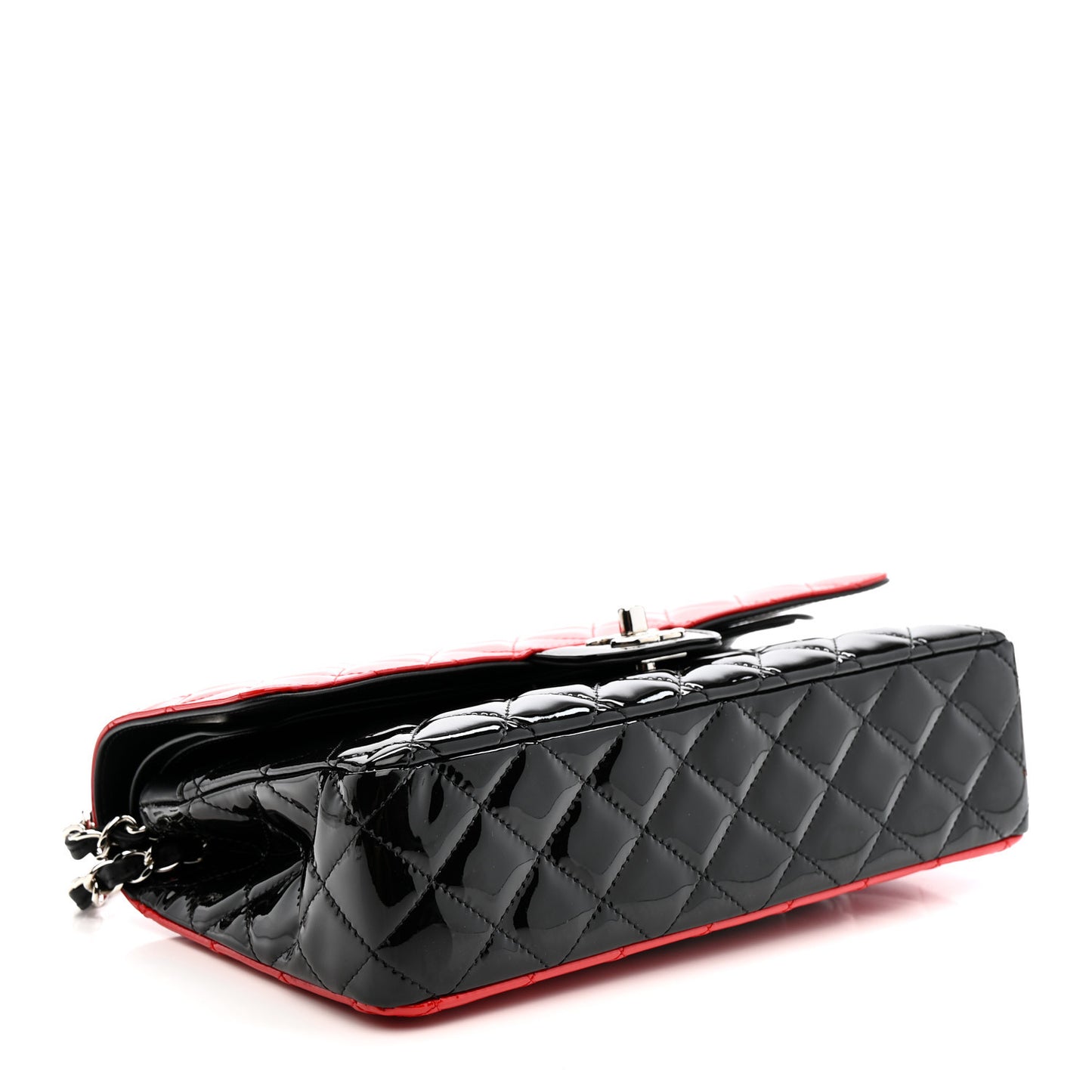 Patent Calfskin Quilted Bi-Color Medium Double Flap Black Red