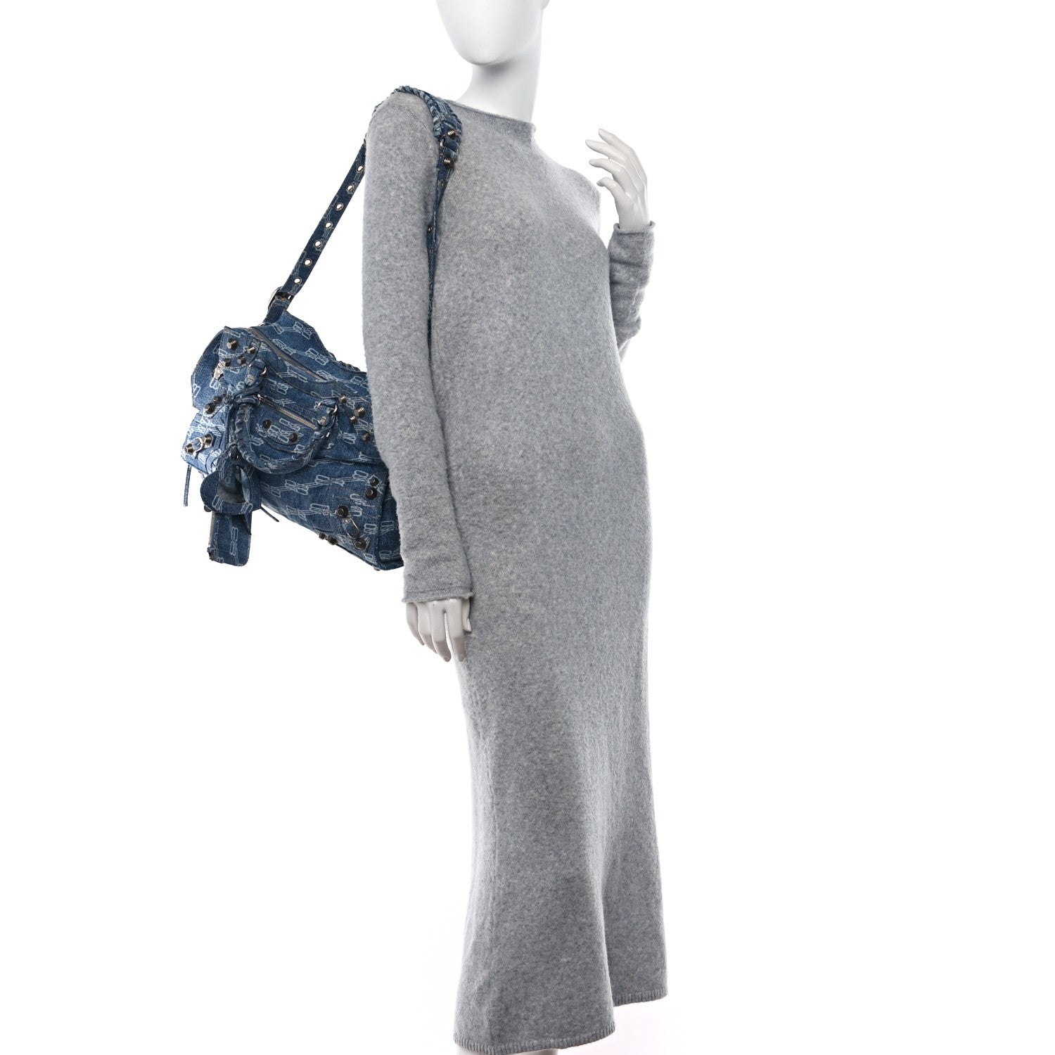 Balenciaga Denim BB Monogram Neo Cagole City Handbag Blue 2 of 12