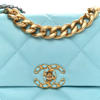 Chanel Shiny Lambskin Quilted Large Chanel 19 Flap Light Blue 9 of 12