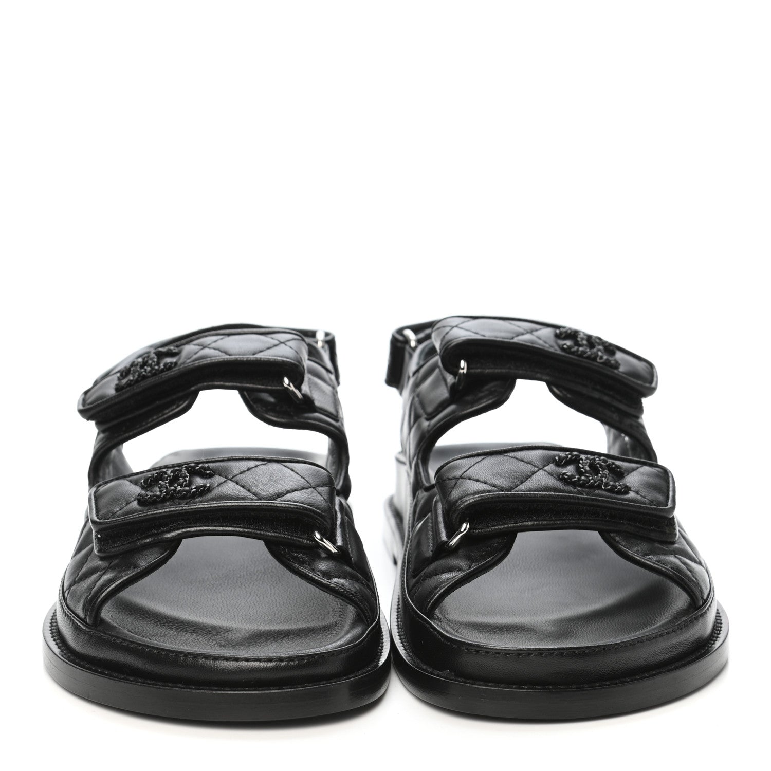 Chanel Lambskin Velcro Dad Sandals 38 Black 2 of 8