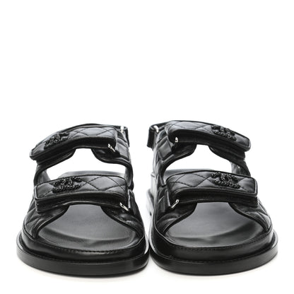 Chanel Lambskin Velcro Dad Sandals 38 Black 2 of 8