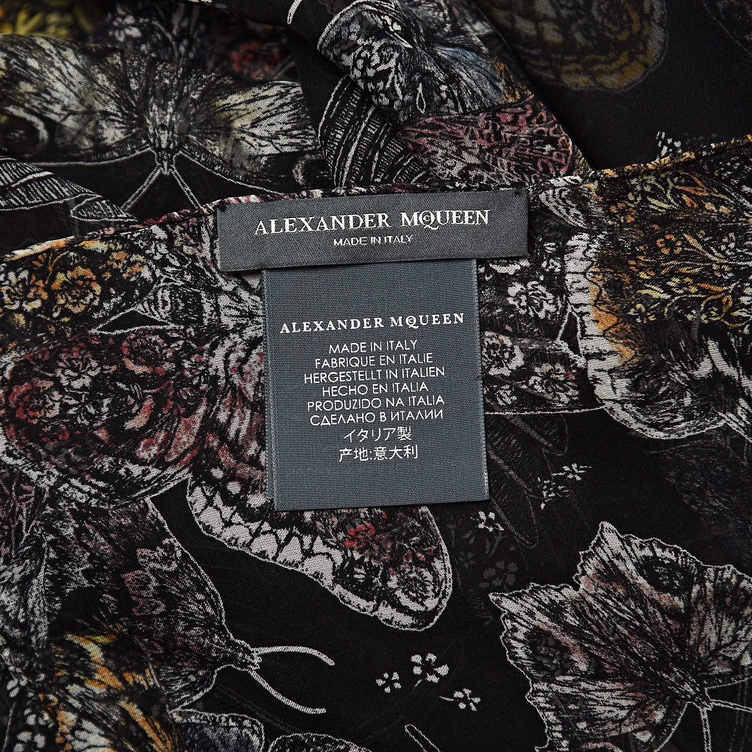 Alexander McQueen Silk Chiffon Wildflower Flight Scarf Black 3 of 4
