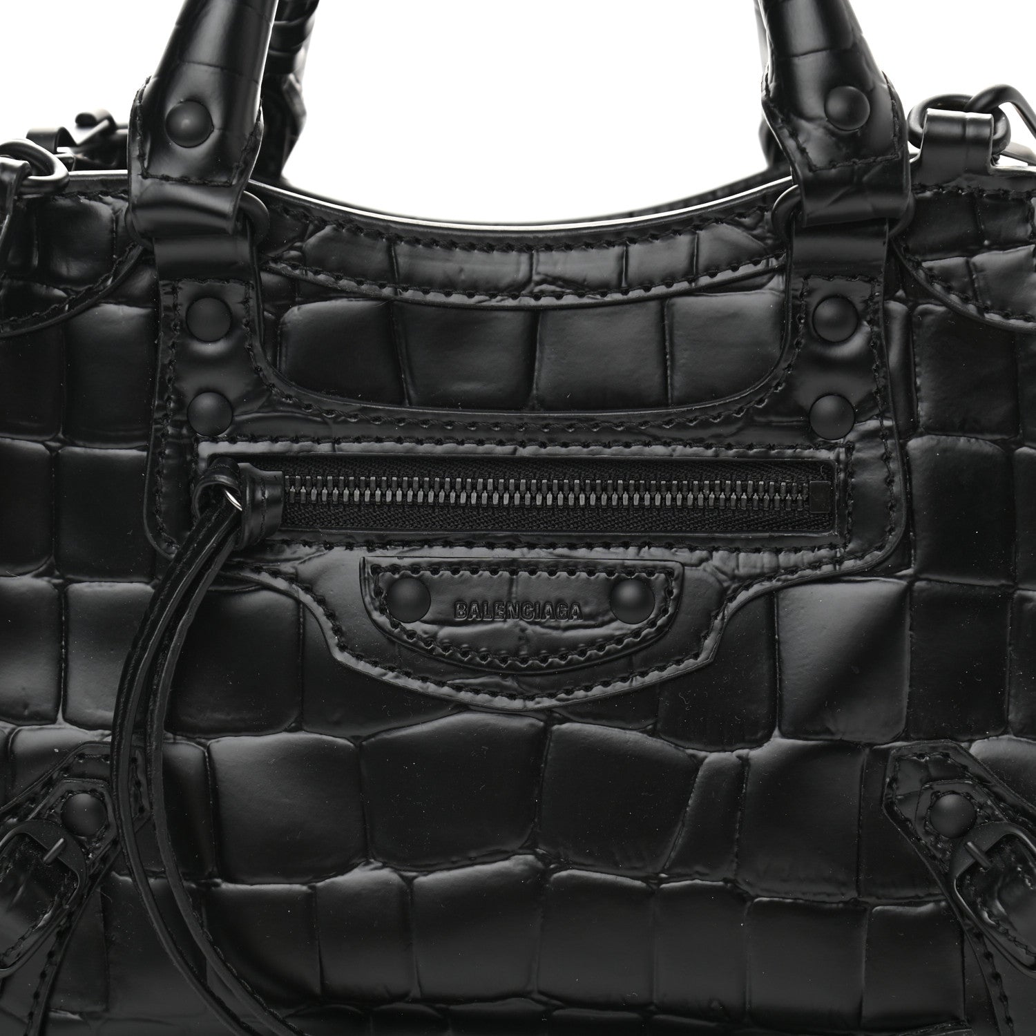 Balenciaga Semi Shiny Calfskin Crocodile Embossed Neo Classic Black Hardware Mini City Black 7 of 11
