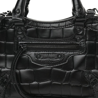 Balenciaga Semi Shiny Calfskin Crocodile Embossed Neo Classic Black Hardware Mini City Black 7 of 11