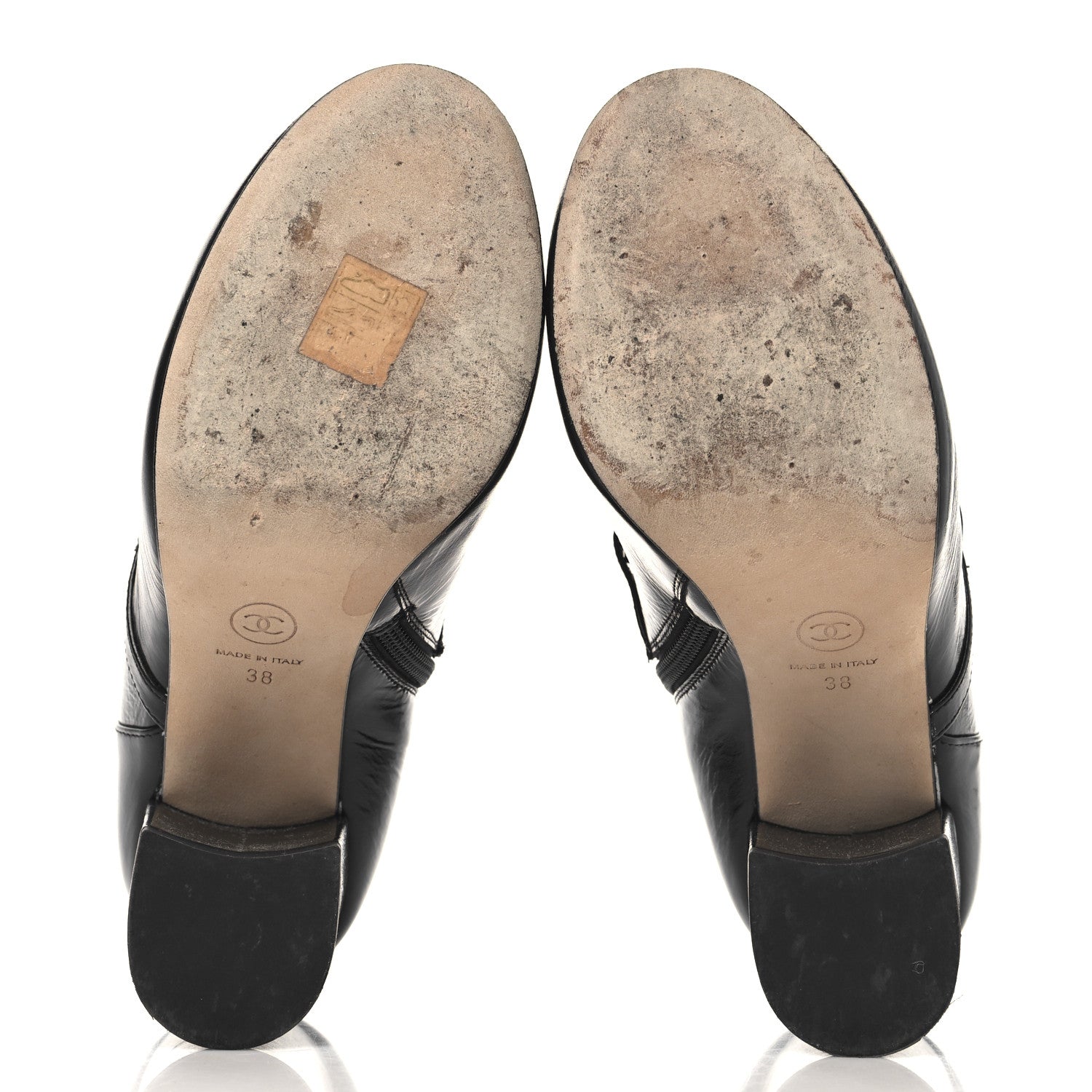 Chanel Crackled Calfskin Chain CC Short Boots 38 Black 1748413