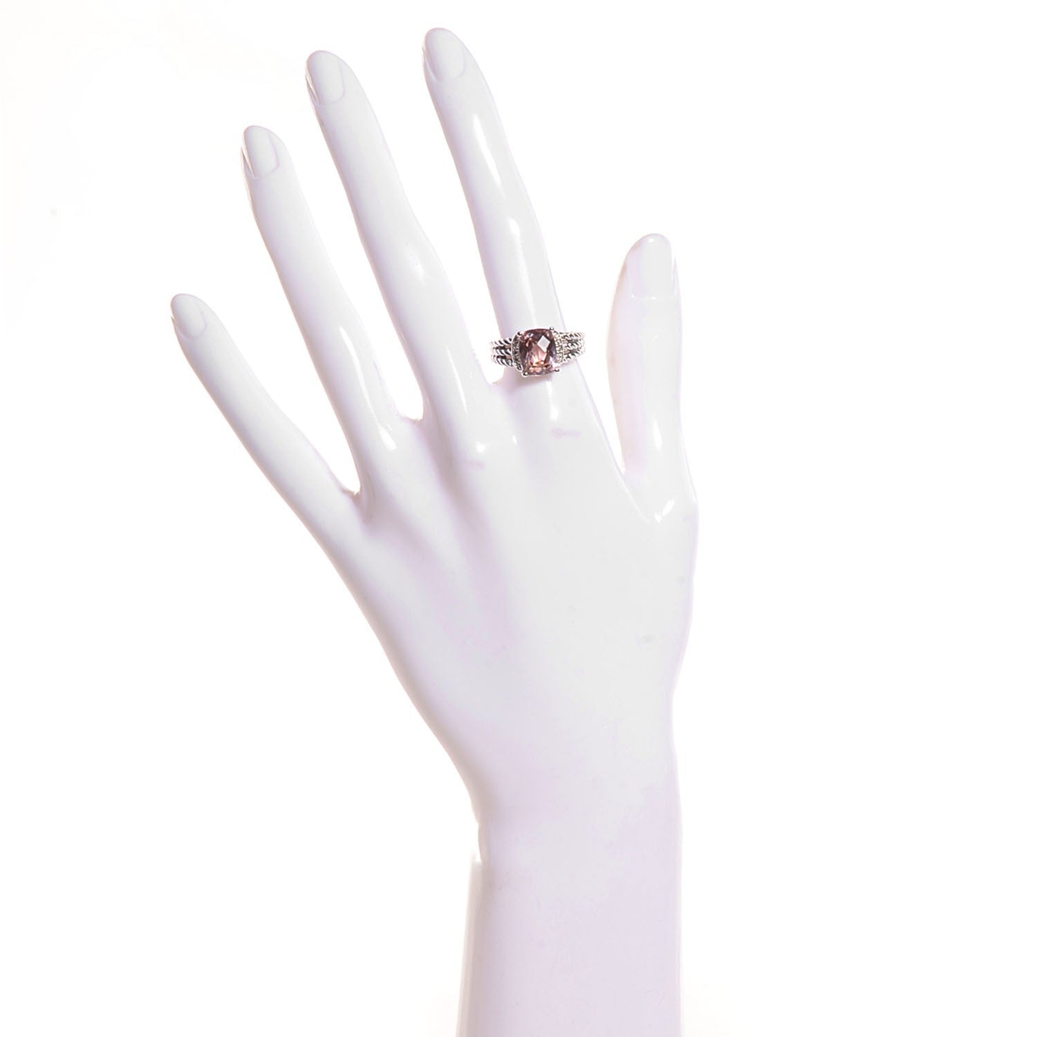 David Yurman Sterling Silver Diamond Morganite 10mm Petite Wheaton Ring 54 7 2 of 6