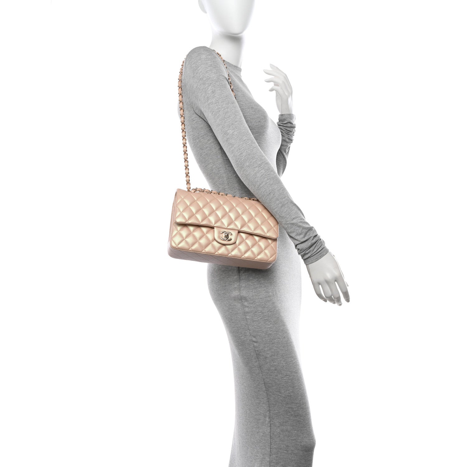 Chanel Iridescent Calfskin Quilted Medium Double Flap Beige 2 of 11