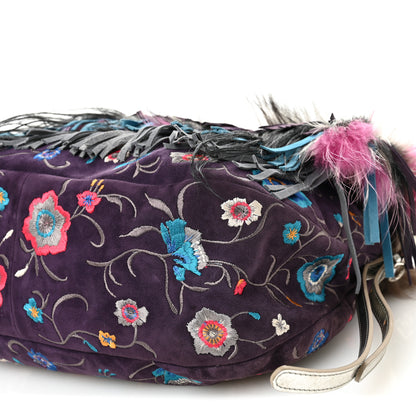 Jimmy Choo Fox Fur Suede Floral Embroidered Biker Shoulder Bag 10 of 14