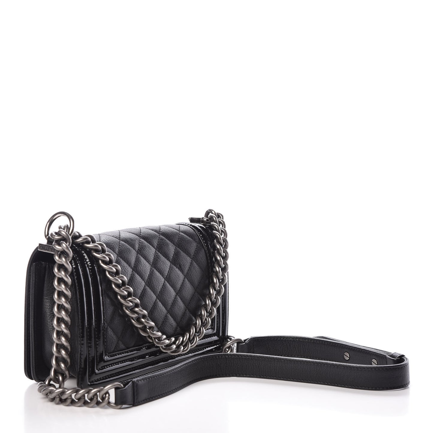 Goatskin Quilted Patent Small Duo Boy Flap Black