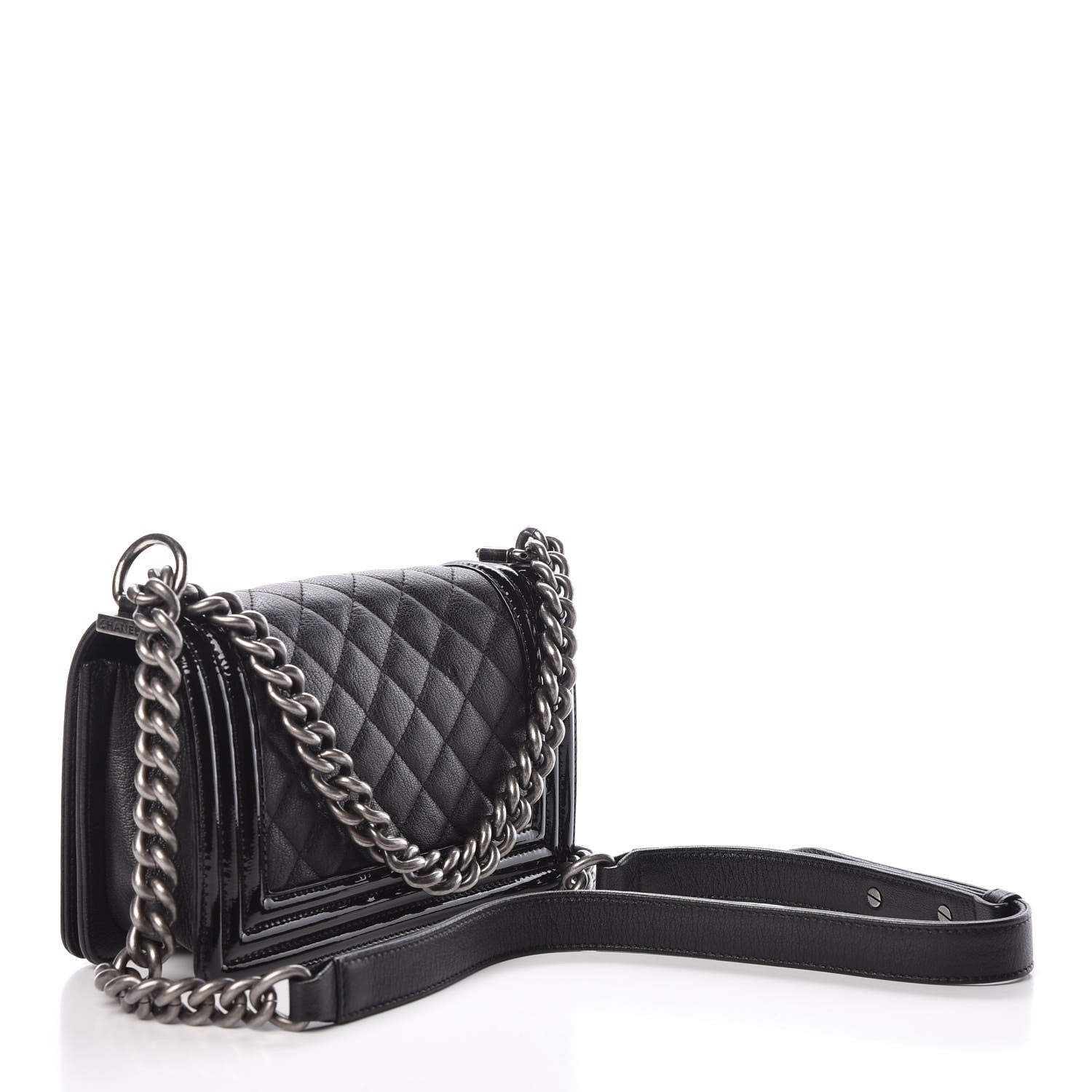 Chanel Goatskin Quilted Patent Small Duo Boy Flap Black 3 of 9