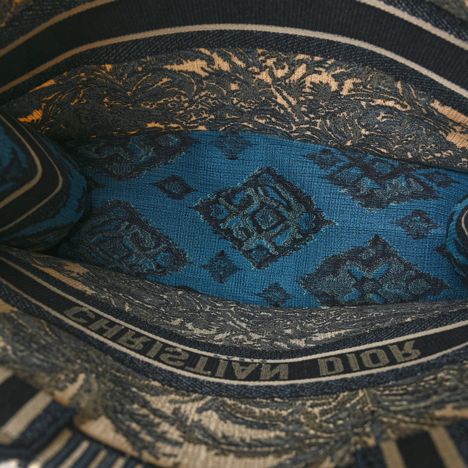Christian Dior Canvas Embroidered Large Palm Tree Toile De Jouy Book Tote Blue Multicolor 6 of 8