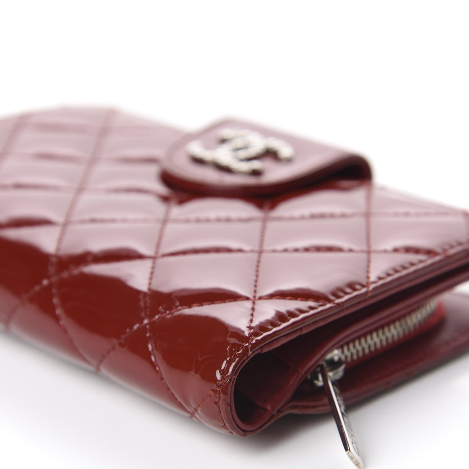 Chanel Patent Quilted Brilliant Zipped Pocket Wallet Dark Red 6 of 10