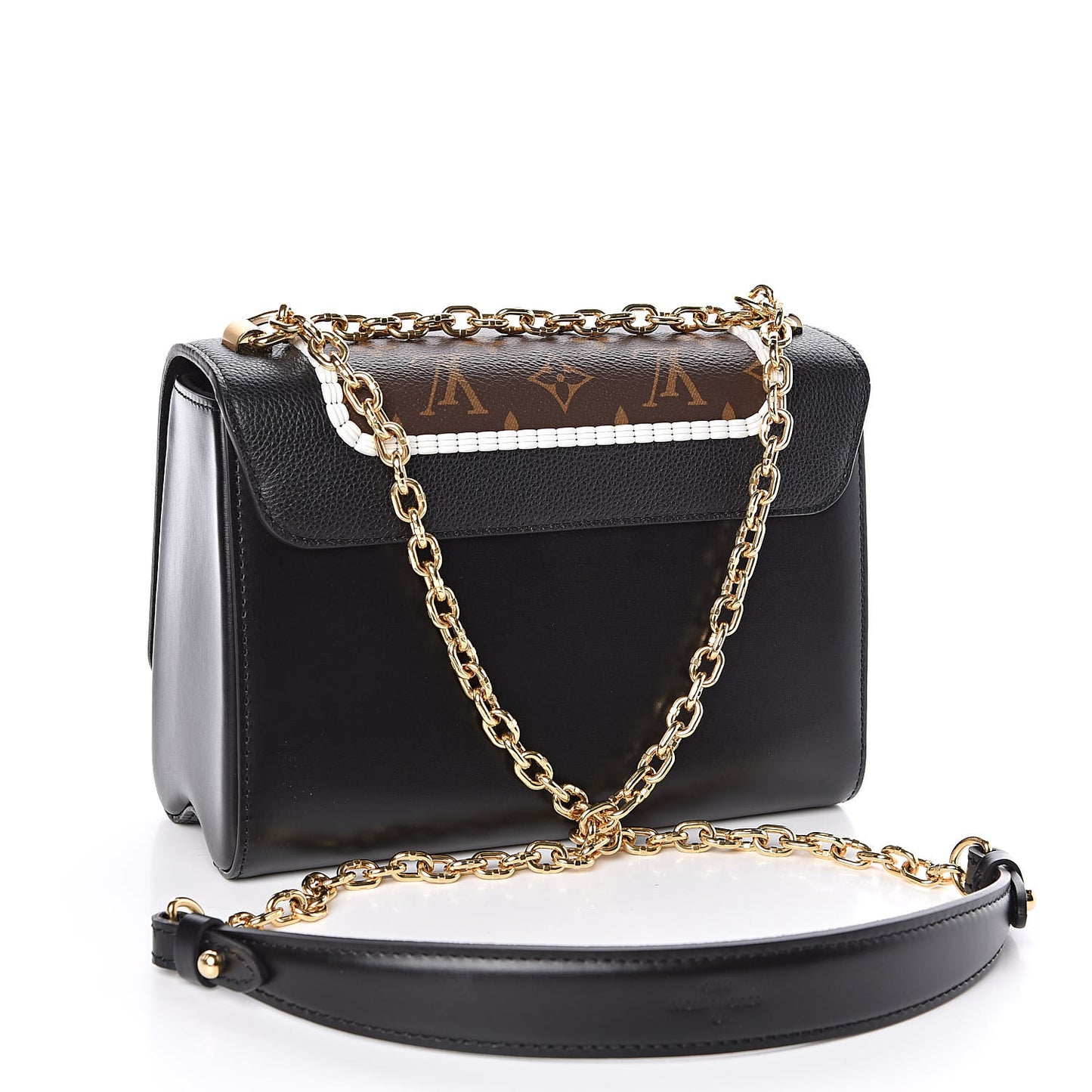 Calfskin Monogram Braided Twist Shoulder Bag MM Black
