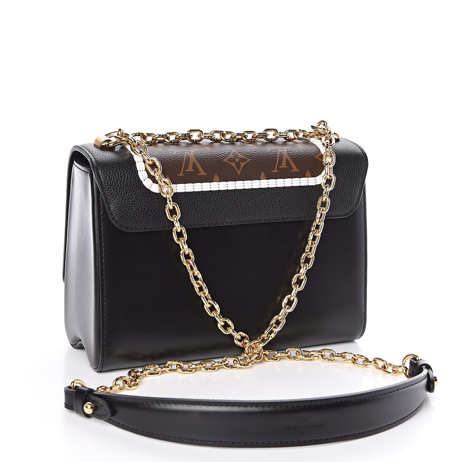 Louis Vuitton Calfskin Monogram Braided Twist Shoulder Bag MM Black 3 of 11