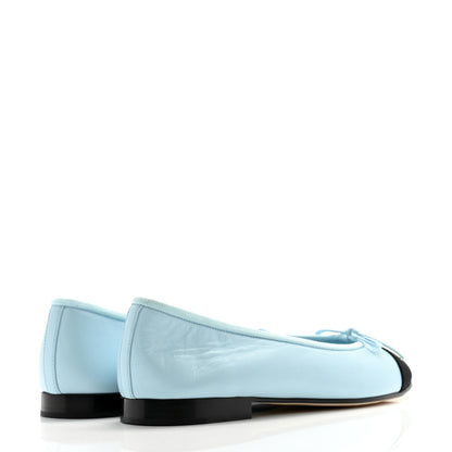 Chanel Lambskin Cap Toe CC Ballerina Flats 38 Light Blue Black 4 of 10