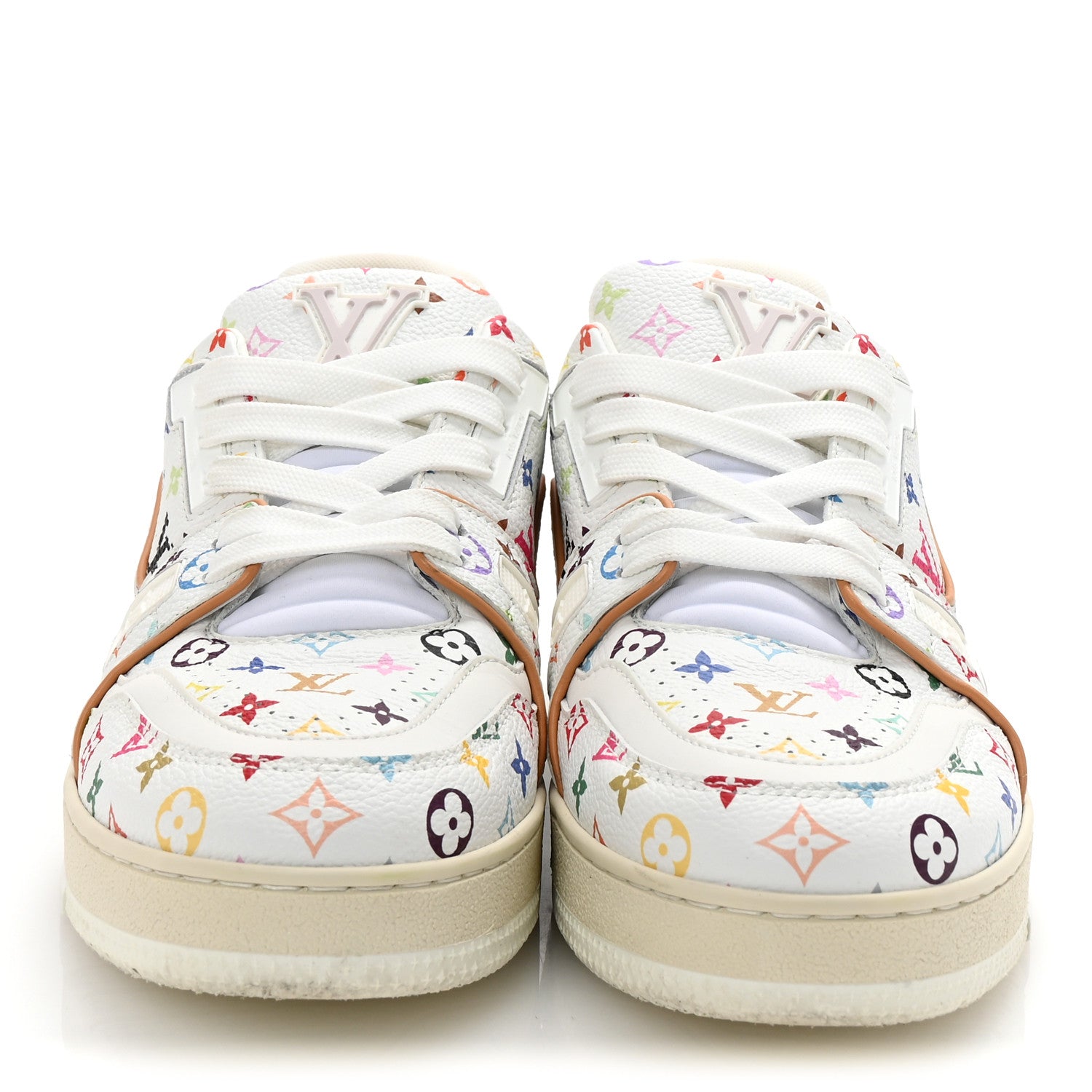 Louis Vuitton LV X TM Calfskin Monogram Multicolor Womens LV Trainer Sneakers 38 White 3 of 9