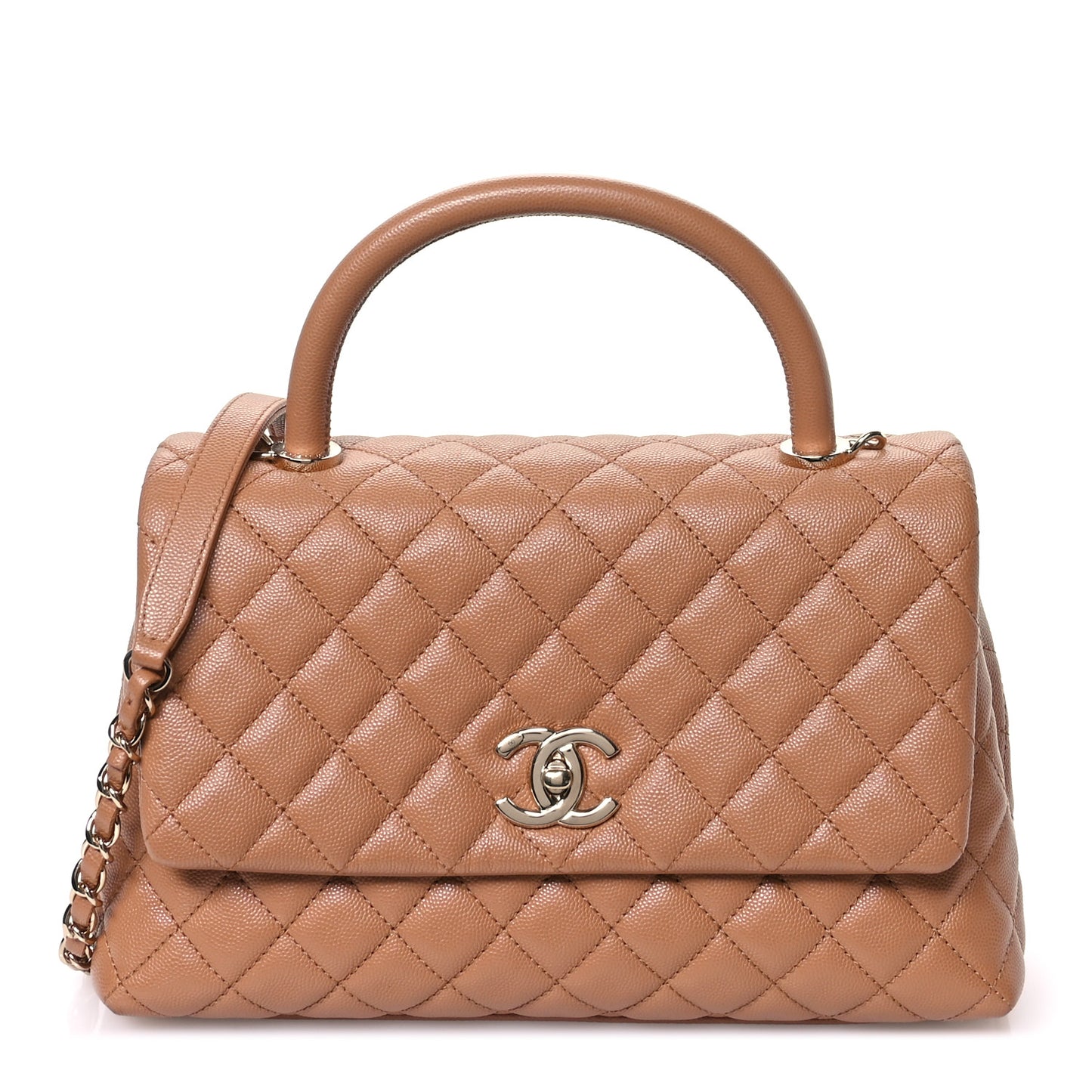 Caviar Quilted Small Coco Handle Flap Beige