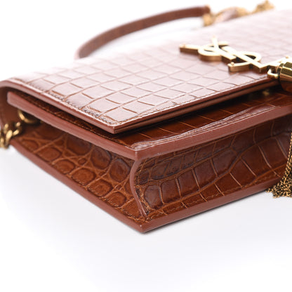 Saint Laurent Calfskin Crocodile Embossed Kate Monogram Tassel Chain Wallet Cuoio Tampona 8 of 9