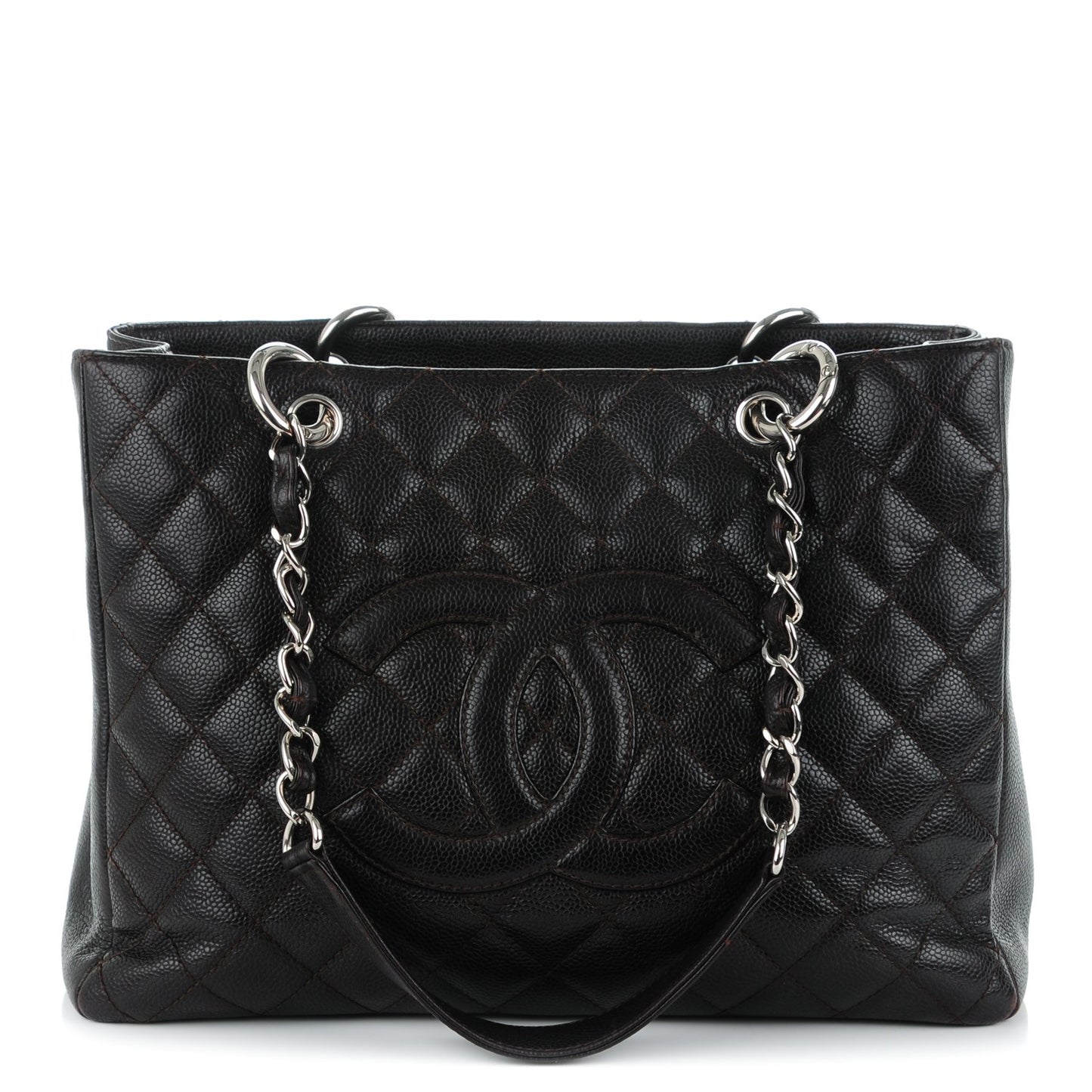 Caviar Quilted Grand Shopping Tote GST Dark Brown