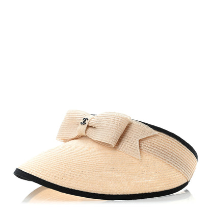 Chanel Straw Grosgrain Visor M Beige Black 1 of 4