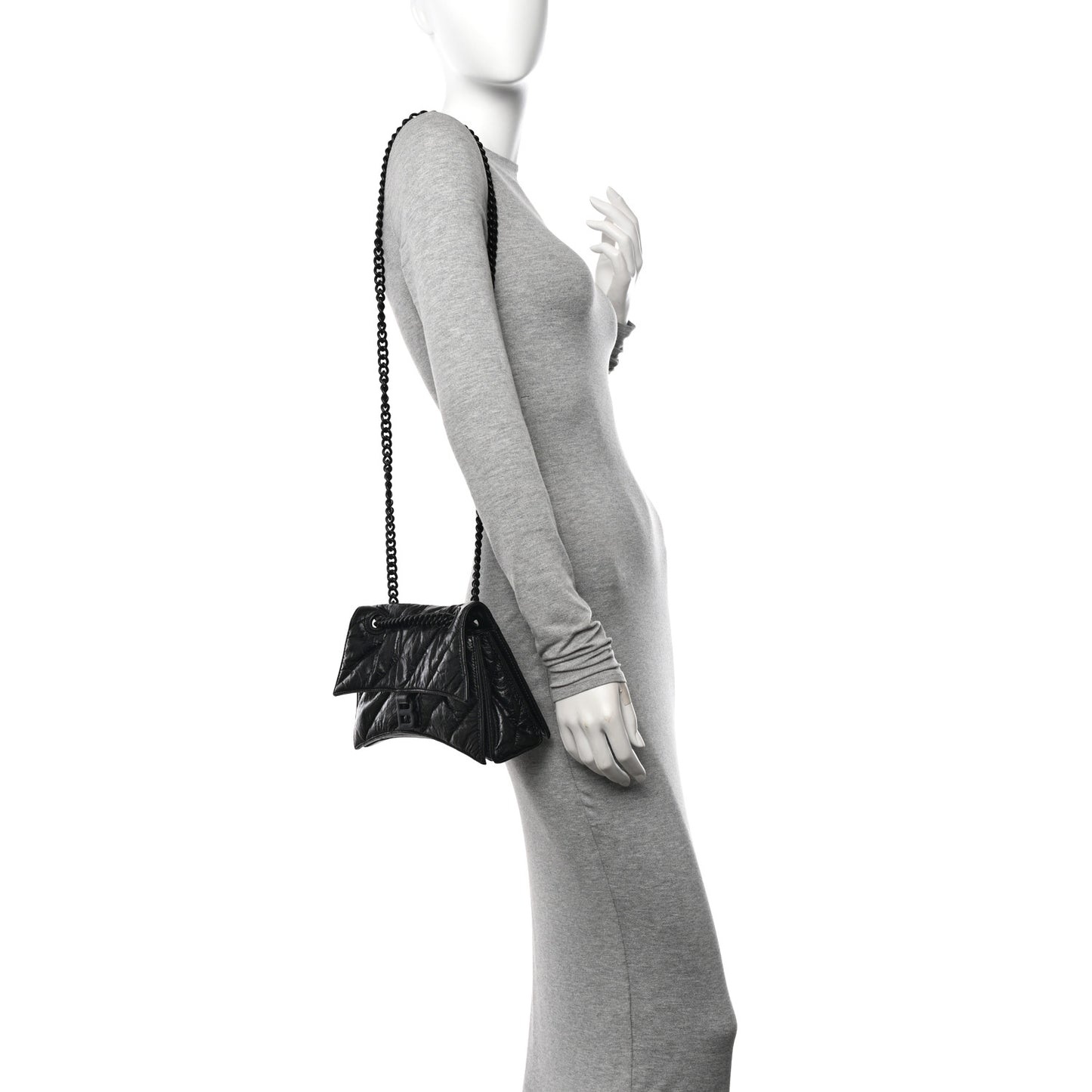 Crushed Calfskin Quilted Matte Black Hardware Small Crush Chain Bag Black