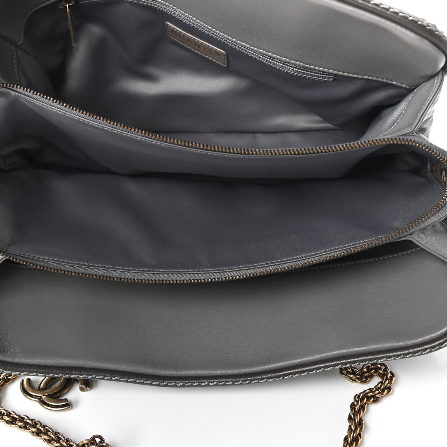 Calfskin Quilted Stitch Triptych Tote Grey