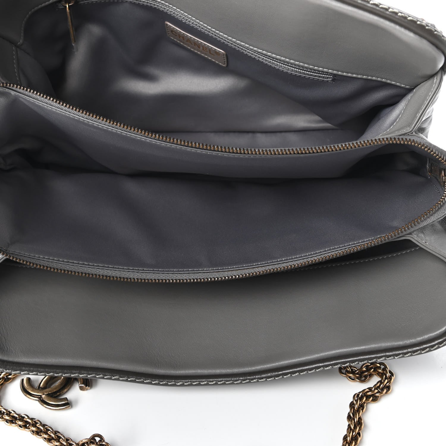 Chanel Calfskin Quilted Stitch Triptych Tote Grey 5 of 10