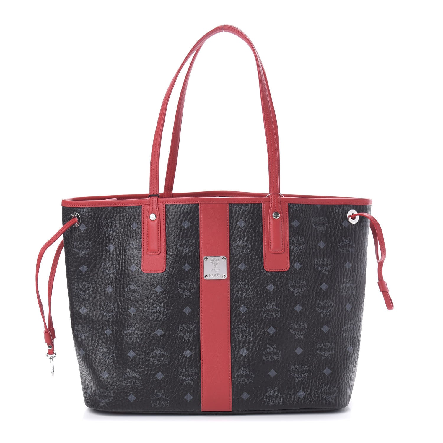 MCM Visetos Medium Liz Reversible Shopper Tote Black Red 1 of 16