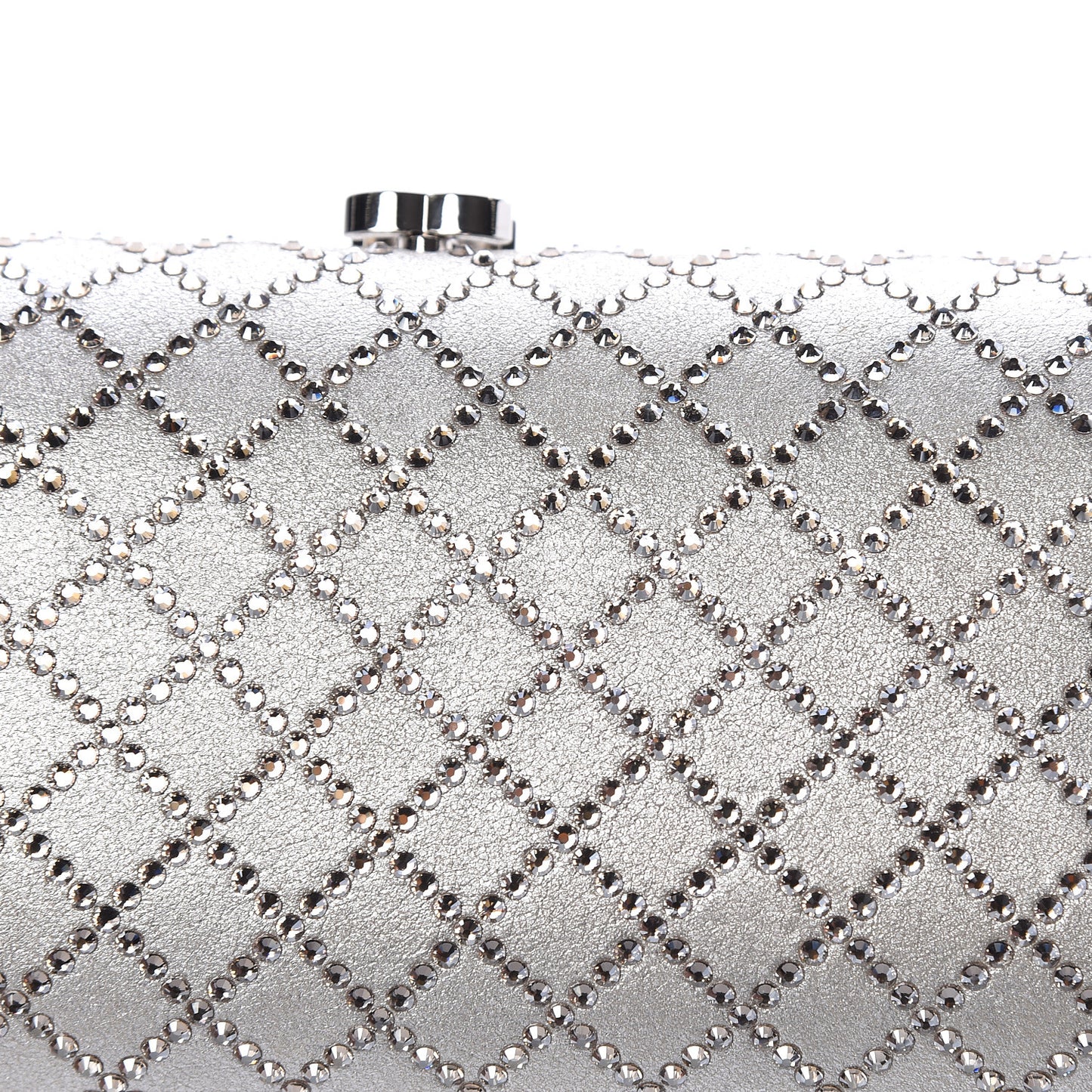 Iridescent Lambskin Crystal Quilted Clutch Silver