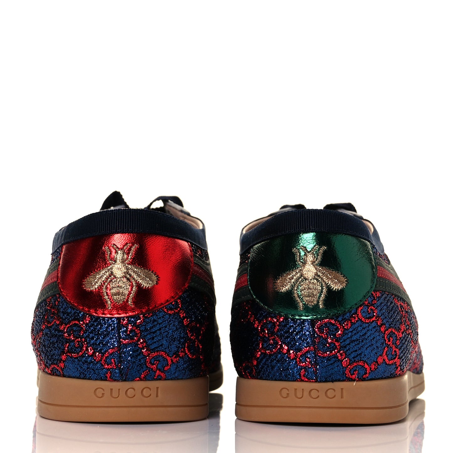 Lurex Calfskin Web GG Monogram Mens Falacer Sneakers 9 Iridescent Blue Iridescent Red Silver