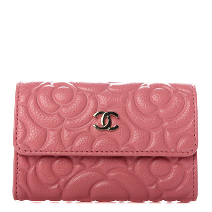 Chanel Caviar Camellia Embossed Card Holder Wallet Pink 1 of 8
